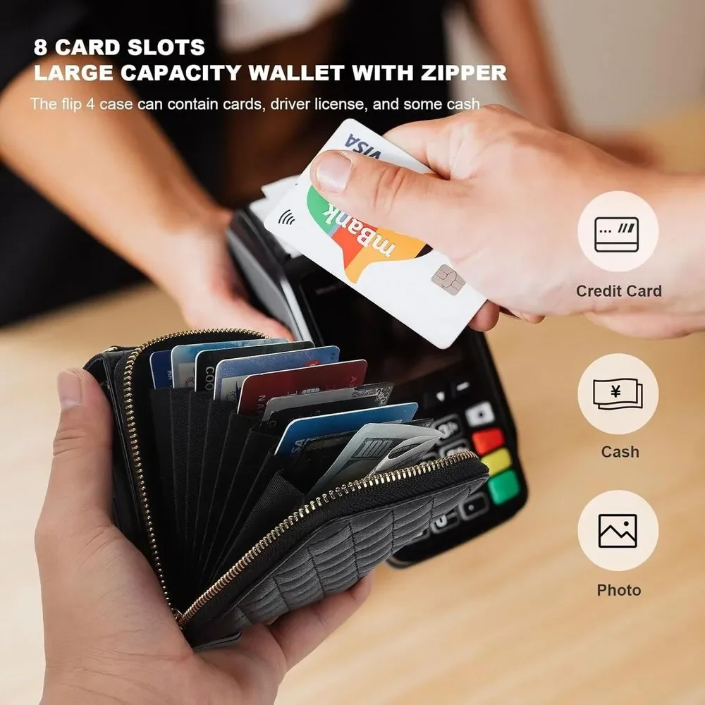 Samsung Galaxy Z Flip 5 Wallet Case, Crossbody Zipper Purse - Black